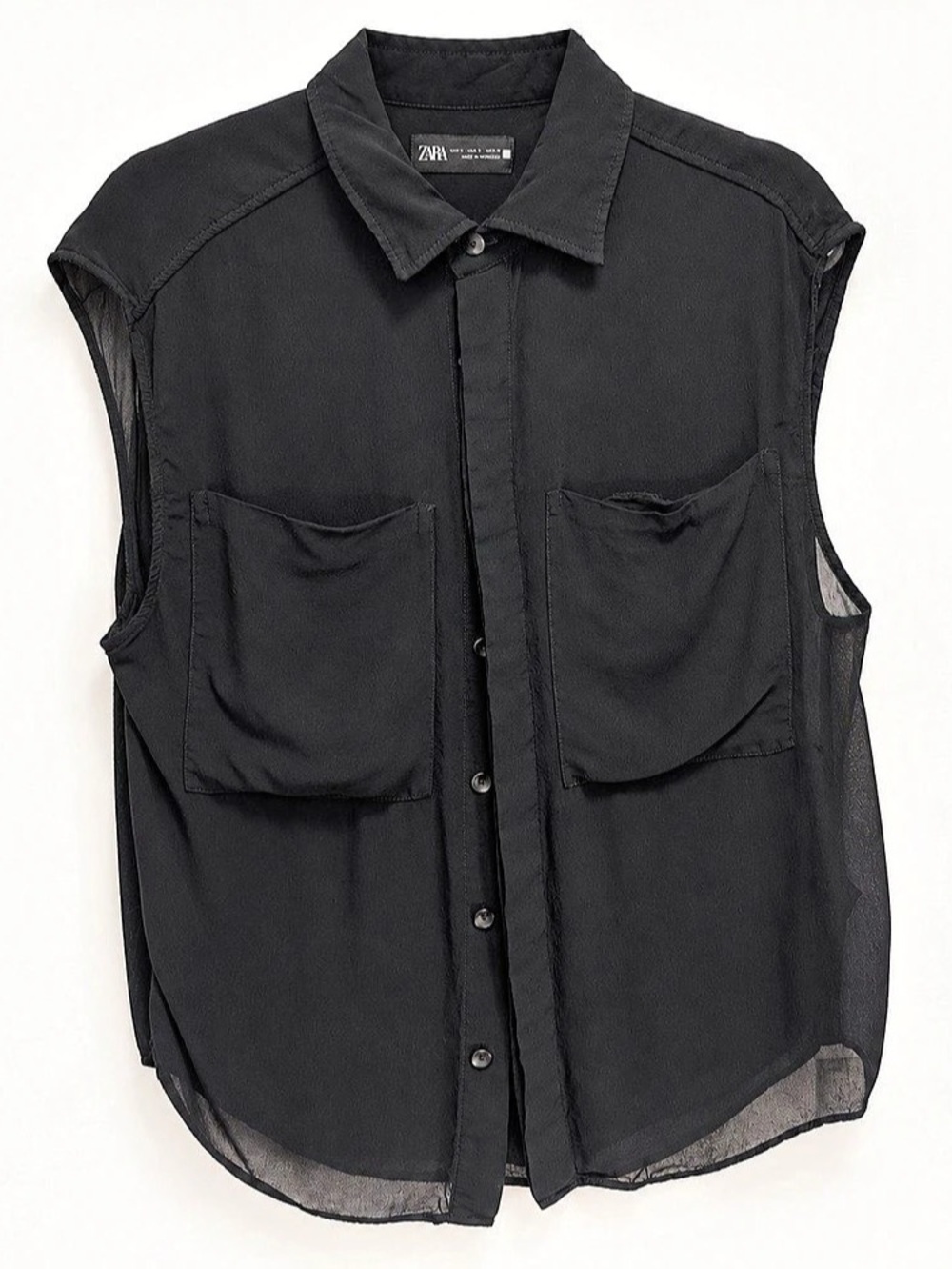 Zara Black Utility Sleeveless Button Down Size Medium